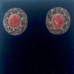 Barbara Garwood Sterling Silver Rhodochrosite earrings Collectable Mongolian Art